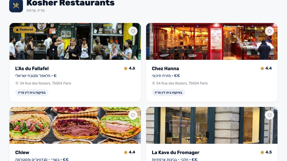 A category page in Paris — a featured business vs. a regular one